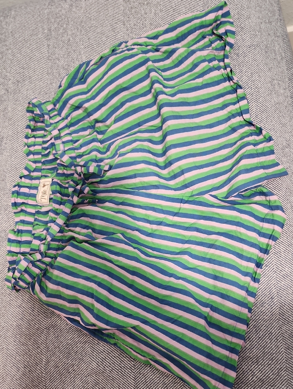 Milke Resort Shorts Striped Green & Blue Ruffle Waist Shorts